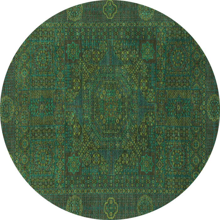 Round Machine Washable Oriental Turquoise Modern Area Rugs, wshabs1482turq