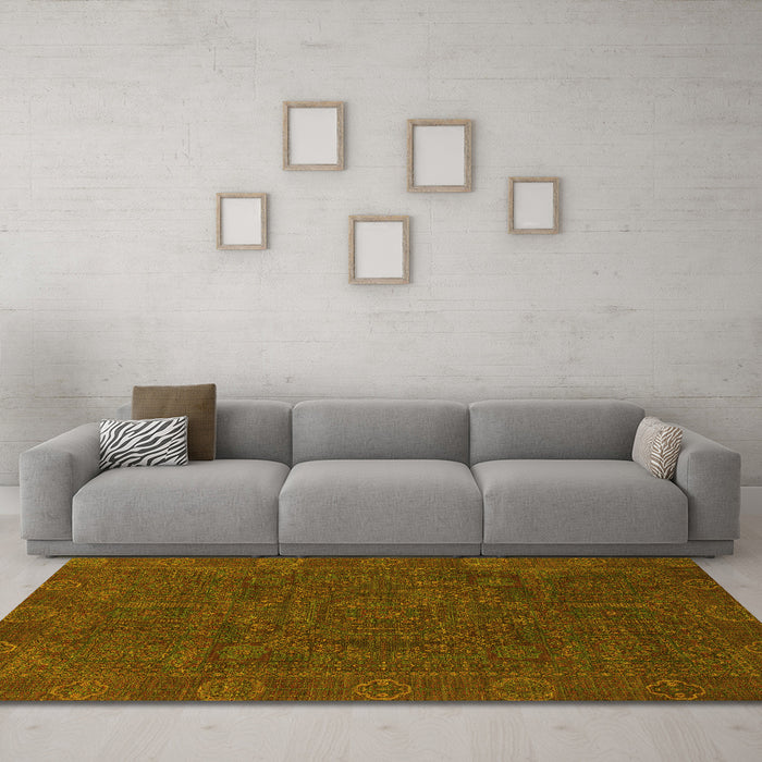 Machine Washable Oriental Yellow Modern Rug in a Living Room, wshabs1482yw