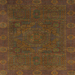 Square Machine Washable Abstract Red Brown Rug, wshabs1482