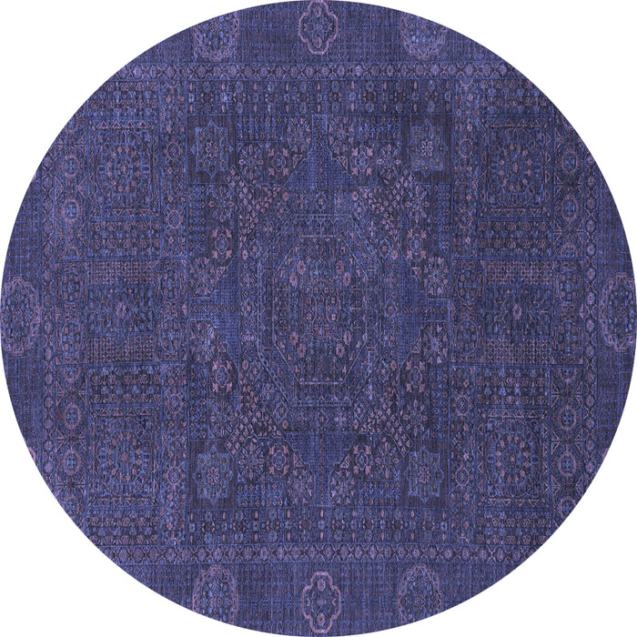 Round Machine Washable Oriental Blue Modern Rug, wshabs1482blu