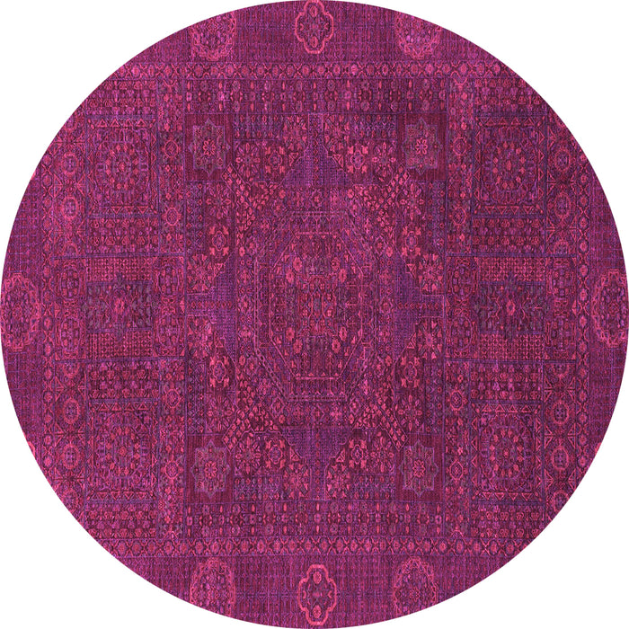 Round Machine Washable Oriental Pink Modern Rug, wshabs1482pnk