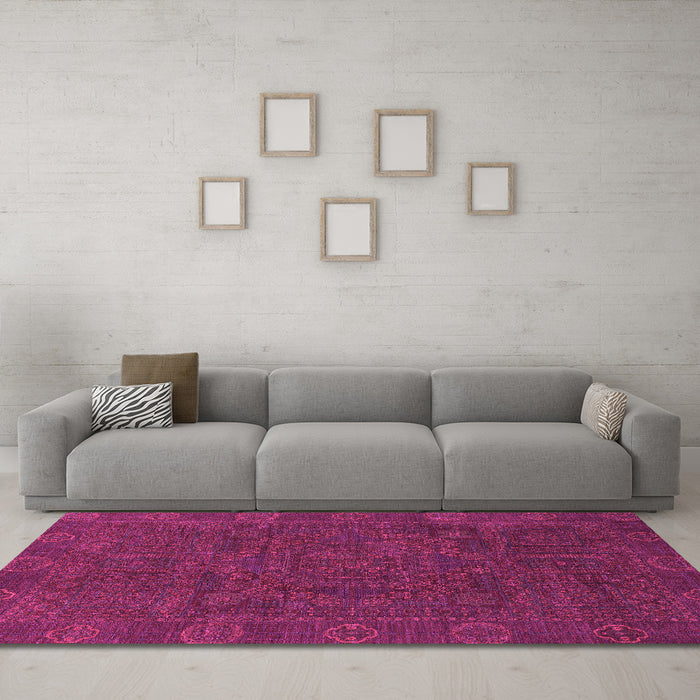 Machine Washable Oriental Pink Modern Rug in a Living Room, wshabs1482pnk