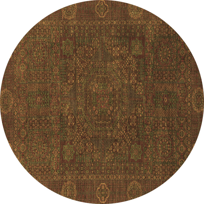 Round Machine Washable Oriental Brown Modern Rug, wshabs1482brn