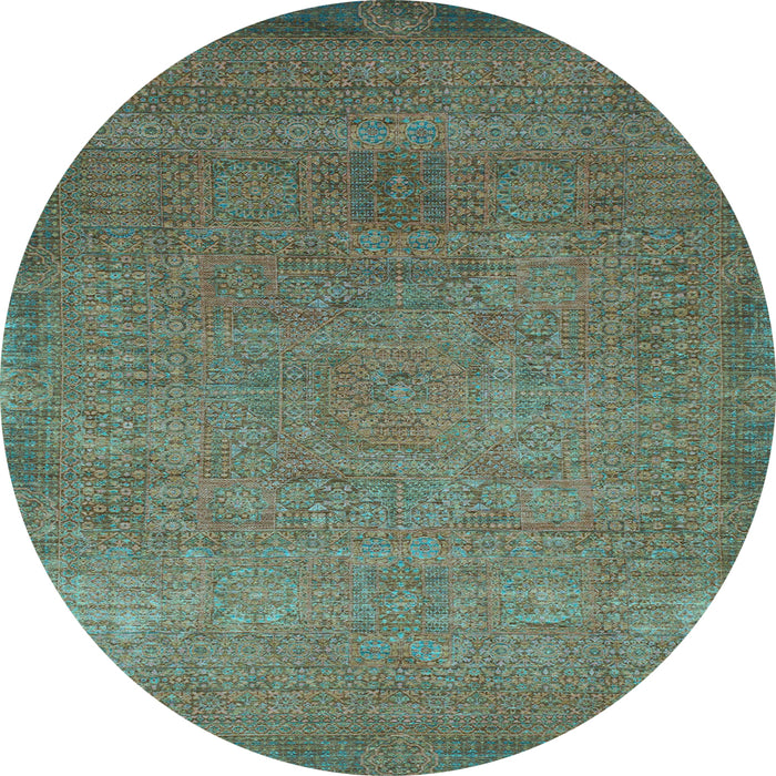 Round Machine Washable Oriental Light Blue Modern Rug, wshabs1483lblu