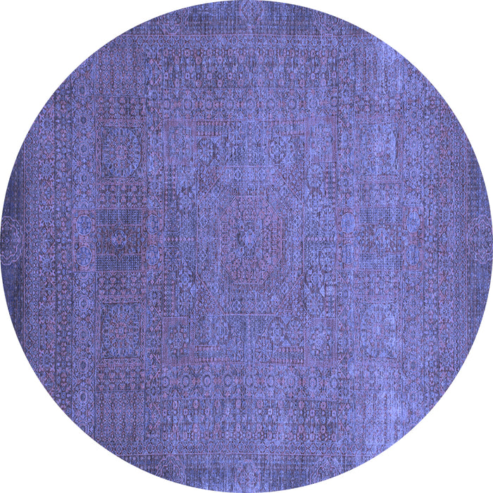 Round Machine Washable Oriental Blue Modern Rug, wshabs1483blu