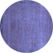 Round Machine Washable Oriental Blue Modern Rug, wshabs1483blu