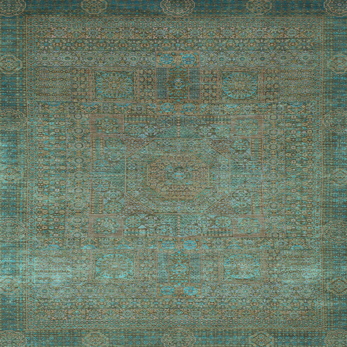 Square Machine Washable Oriental Light Blue Modern Rug, wshabs1483lblu