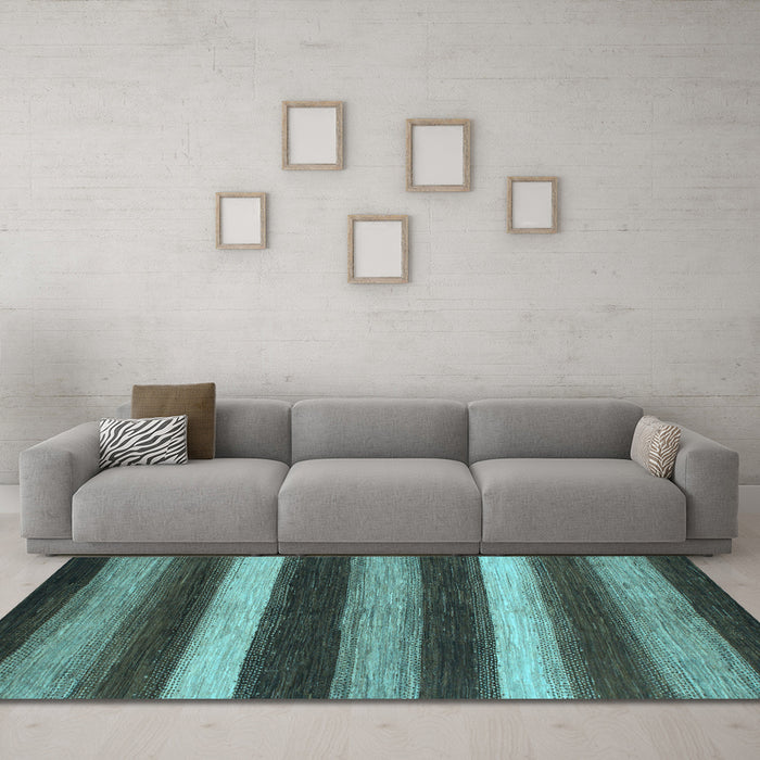 Machine Washable Oriental Light Blue Modern Rug in a Living Room, wshabs1484lblu
