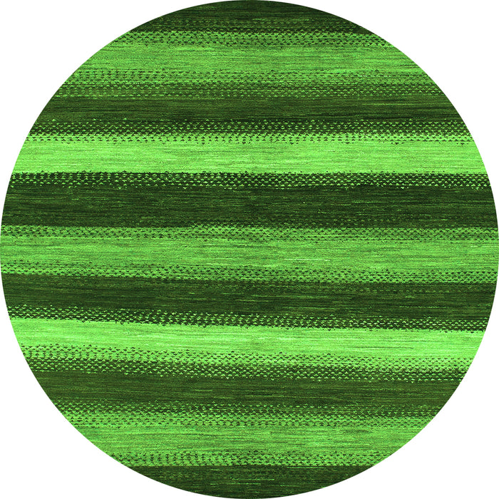 Round Machine Washable Oriental Green Modern Area Rugs, wshabs1484grn