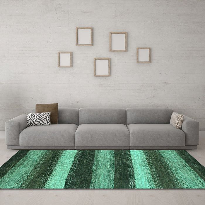 Machine Washable Oriental Turquoise Modern Area Rugs in a Living Room,, wshabs1484turq
