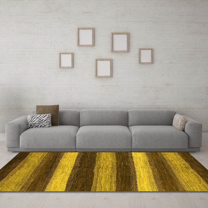 Machine Washable Oriental Yellow Modern Rug in a Living Room, wshabs1484yw