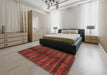 Abstract Fire Brick Red Oriental Rug in a Bedroom, abs1485