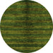 Round Machine Washable Oriental Green Modern Area Rugs, wshabs1485grn