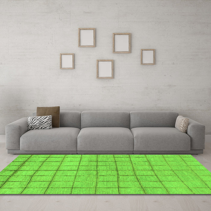 Machine Washable Oriental Green Modern Area Rugs in a Living Room,, wshabs1486grn