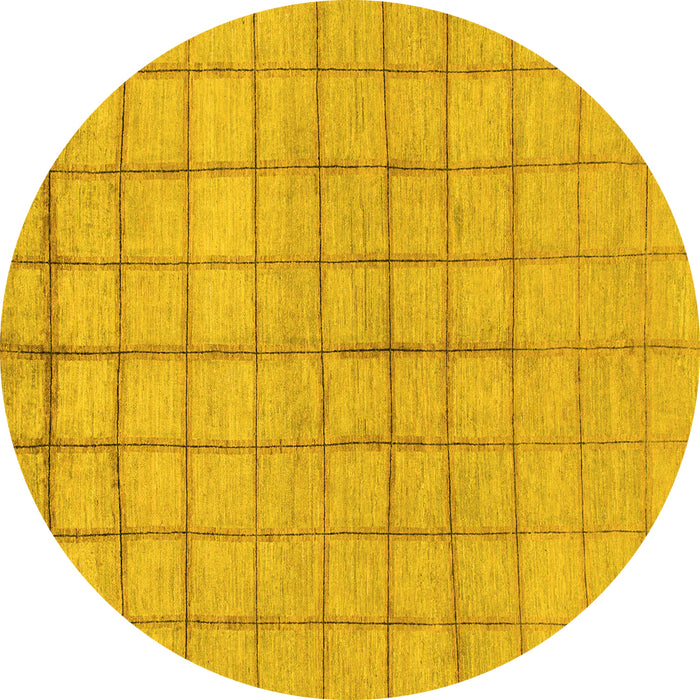 Round Machine Washable Oriental Yellow Modern Rug, wshabs1486yw