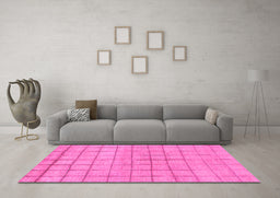 Machine Washable Oriental Pink Modern Rug in a Living Room, wshabs1486pnk