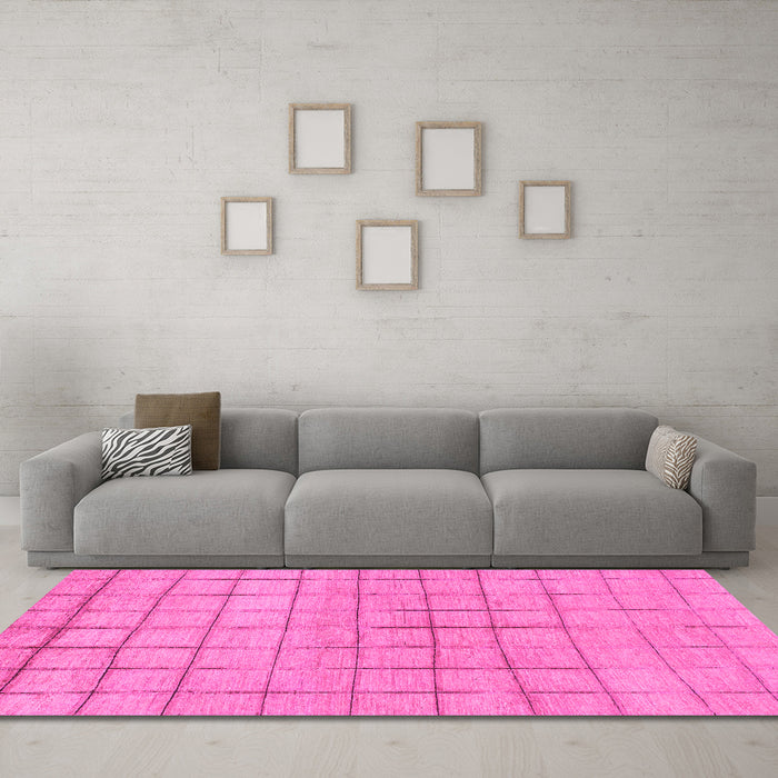 Machine Washable Oriental Pink Modern Rug in a Living Room, wshabs1486pnk