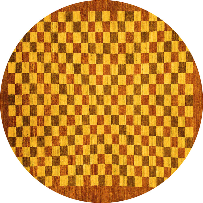 Round Machine Washable Oriental Yellow Modern Rug, wshabs1487yw