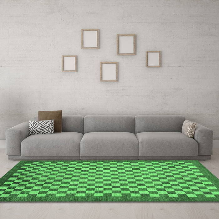 Machine Washable Oriental Emerald Green Modern Area Rugs in a Living Room,, wshabs1487emgrn