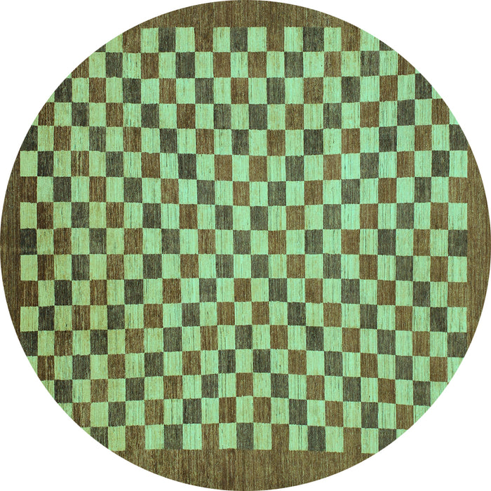 Round Machine Washable Oriental Turquoise Modern Area Rugs, wshabs1487turq