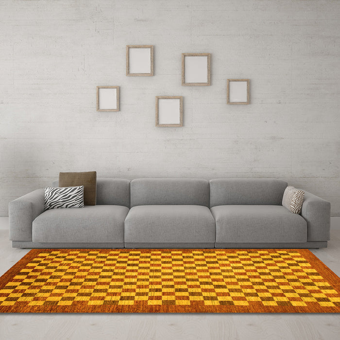 Machine Washable Oriental Yellow Modern Rug in a Living Room, wshabs1487yw