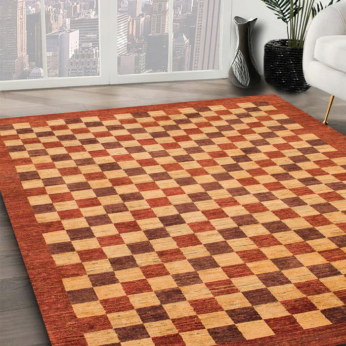 Abstract Orange Oriental Rug in Family Room, abs1487