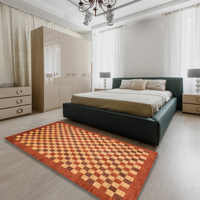 Machine Washable Abstract Orange Rug in a Bedroom, wshabs1487