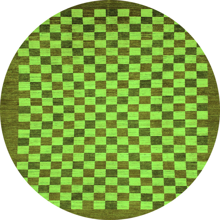 Round Machine Washable Oriental Green Modern Area Rugs, wshabs1487grn