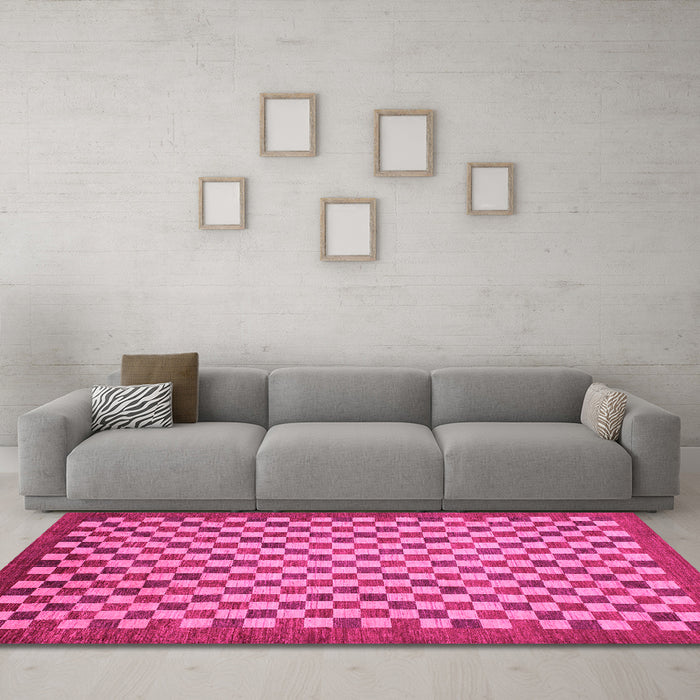 Machine Washable Oriental Pink Modern Rug in a Living Room, wshabs1487pnk