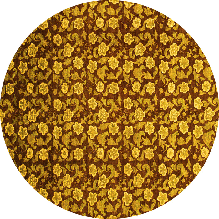 Round Machine Washable Abstract Yellow Modern Rug, wshabs1488yw