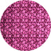 Round Machine Washable Abstract Pink Modern Rug, wshabs1488pnk