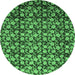 Round Machine Washable Abstract Emerald Green Modern Area Rugs, wshabs1488emgrn