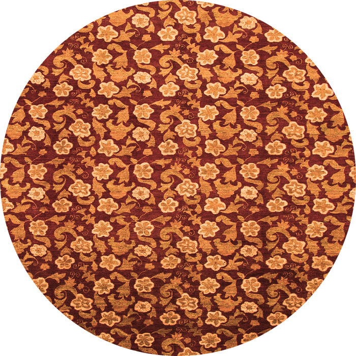 Round Machine Washable Abstract Orange Modern Area Rugs, wshabs1488org