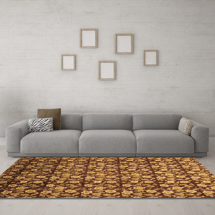 Machine Washable Abstract Brown Modern Rug in a Living Room,, wshabs1488brn