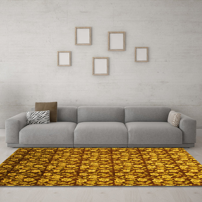 Machine Washable Abstract Yellow Modern Rug in a Living Room, wshabs1488yw