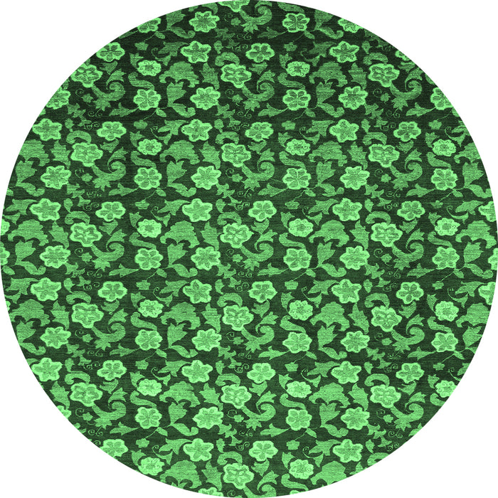 Round Abstract Emerald Green Modern Rug, abs1488emgrn