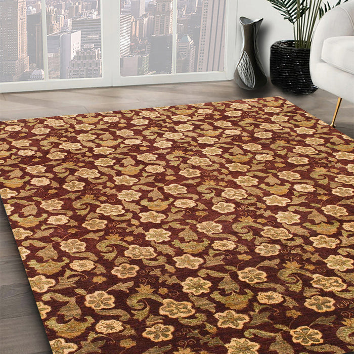 Machine Washable Abstract Saffron Red Rug in a Family Room, wshabs1488