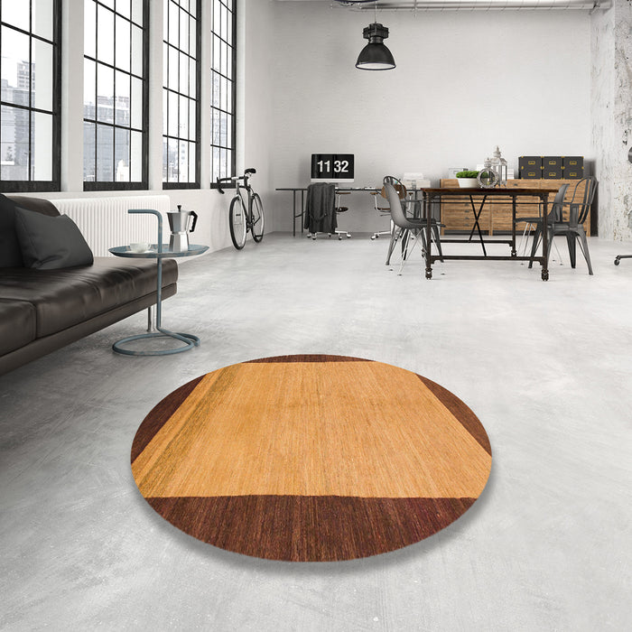Round Machine Washable Abstract Dark Orange Rug in a Office, wshabs1489