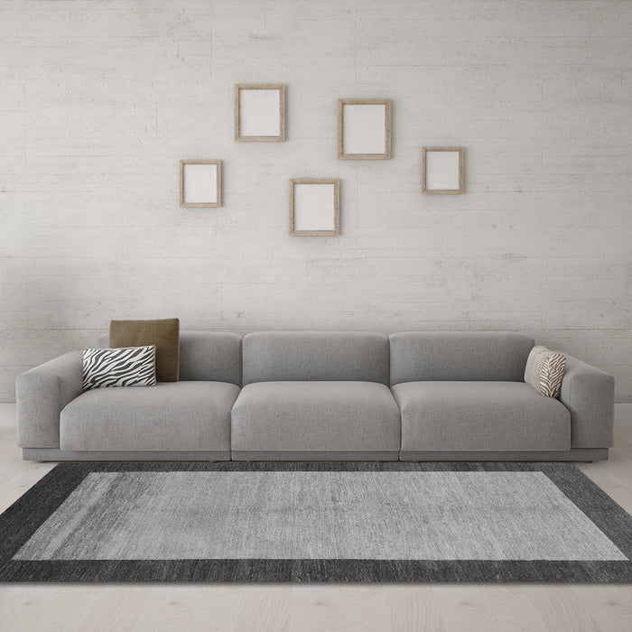 Machine Washable Abstract Gray Modern Rug in a Living Room,, wshabs1489gry