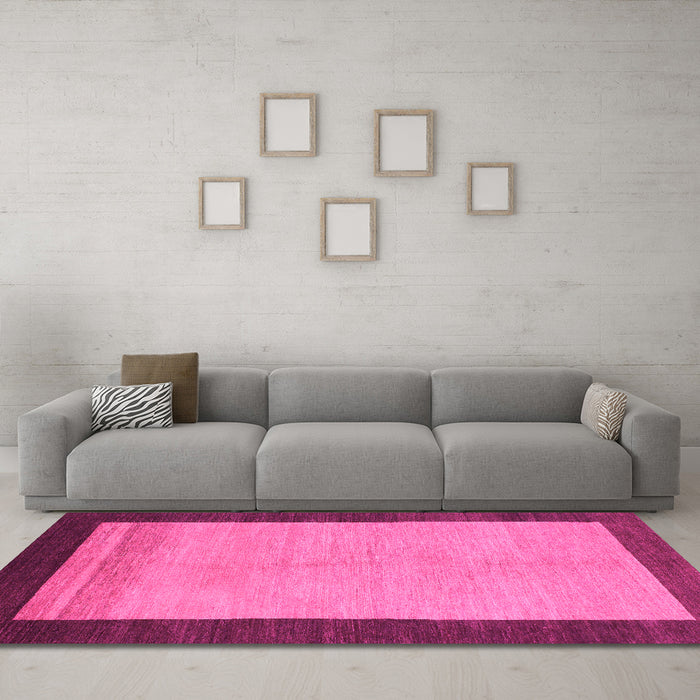Machine Washable Abstract Pink Modern Rug in a Living Room, wshabs1489pnk