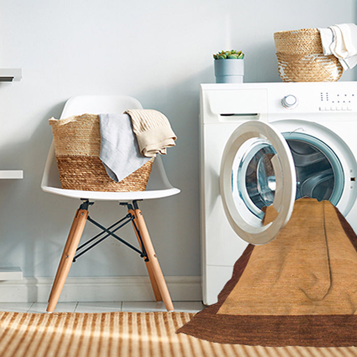 Machine Washable Abstract Dark Orange Rug in a Washing Machine, wshabs1489