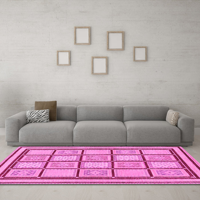 Machine Washable Abstract Pink Modern Rug in a Living Room, wshabs148pnk