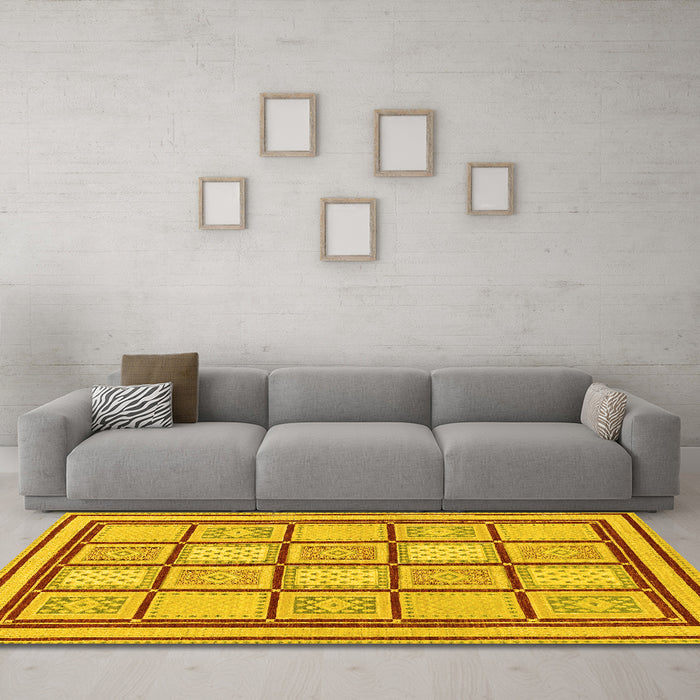 Machine Washable Abstract Yellow Modern Rug in a Living Room, wshabs148yw
