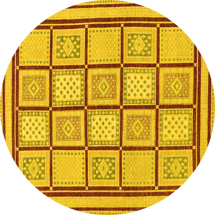 Round Machine Washable Abstract Yellow Modern Rug, wshabs148yw
