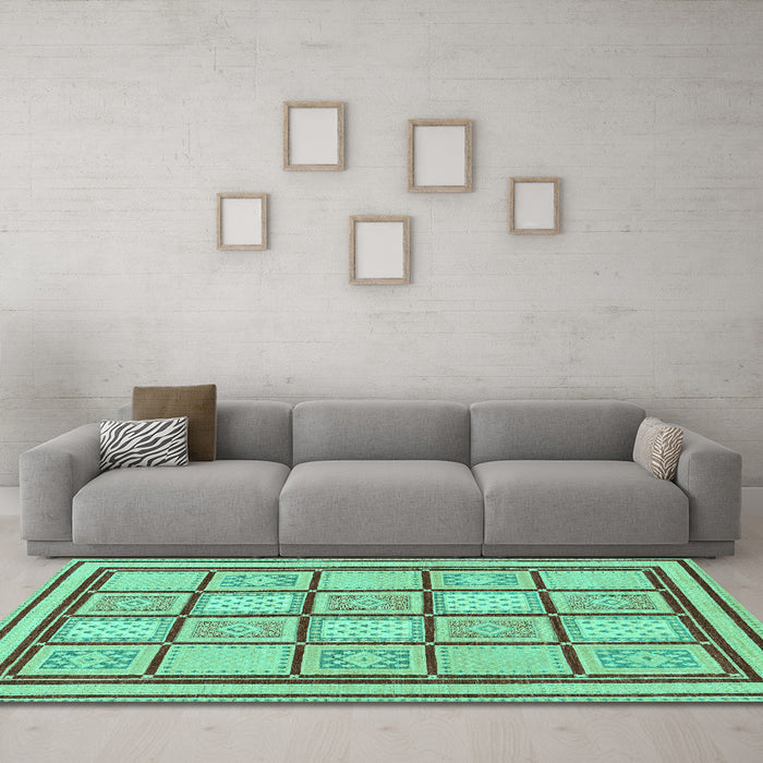 Machine Washable Abstract Turquoise Modern Area Rugs in a Living Room,, wshabs148turq