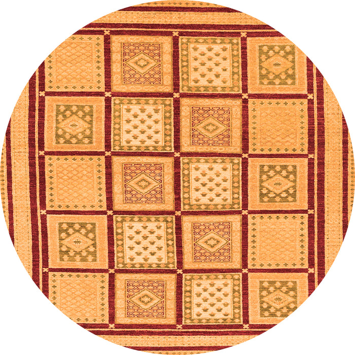 Round Machine Washable Abstract Orange Modern Area Rugs, wshabs148org