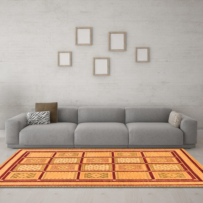 Machine Washable Abstract Orange Modern Area Rugs in a Living Room, wshabs148org