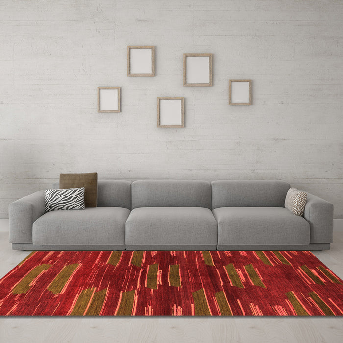 Machine Washable Abstract Orange Modern Area Rugs in a Living Room, wshabs1490org