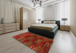 Abstract Red Modern Rug in a Bedroom, abs1490