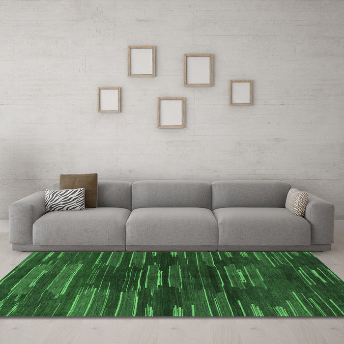 Machine Washable Abstract Emerald Green Modern Area Rugs in a Living Room,, wshabs1490emgrn
